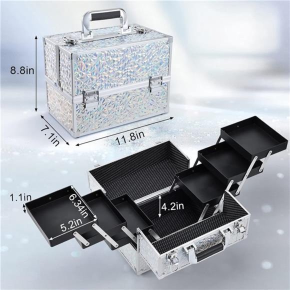 Makeup Case Cosmetic Organizer Case Extra Large 12Inch 6Trays Portable Organizer - Picture 6 of 7